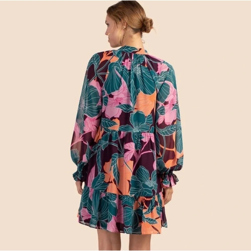 Trina Turk Rhapsodic Mini Dress Pink Green Tropical Floral Sz M Resortwear Party - Picture 7 of 15